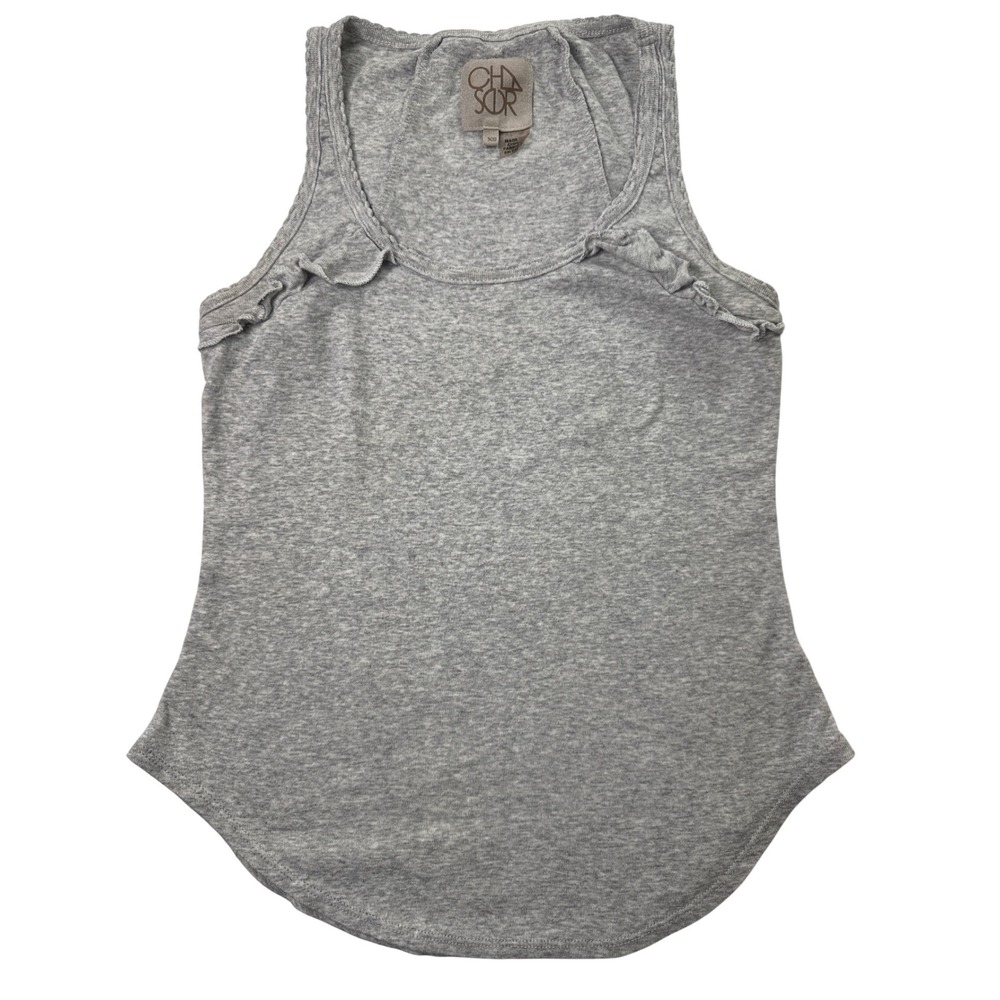Chaser Grey Heathered Ruffle Trim Tank Top Sleeveless Scoop Neck XS